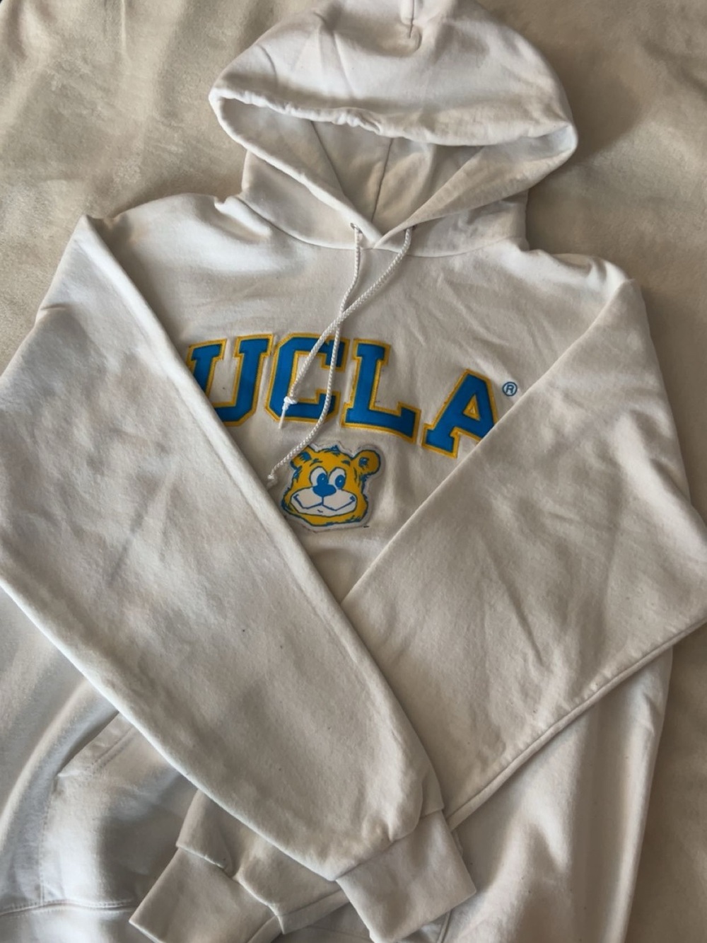 Champion White UCLA Hoodie with Blue and Gold Logo
